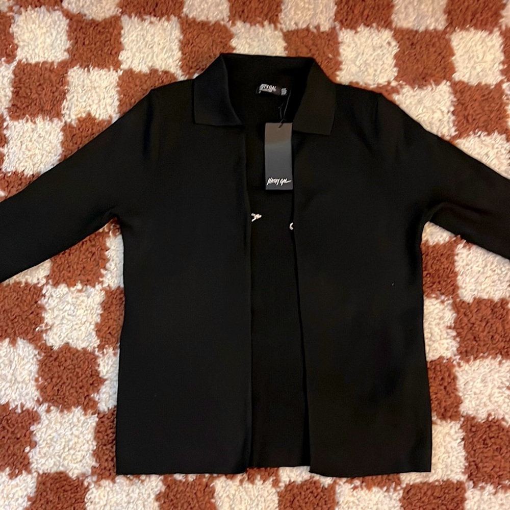 Nasty Gal Black Collared Cardigan